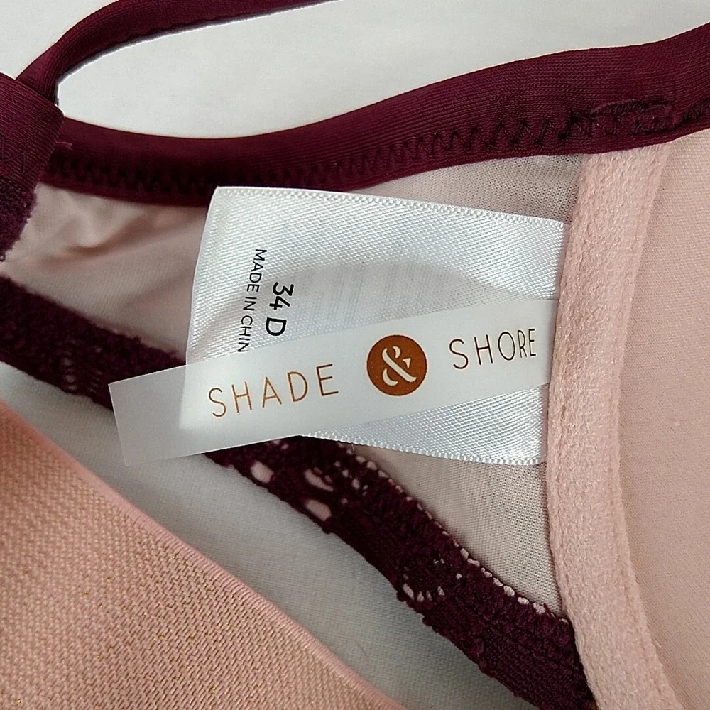 Shade & Shore Womens sz 34D Bikini Top Purple Gold Lace Strappy Swim Suit